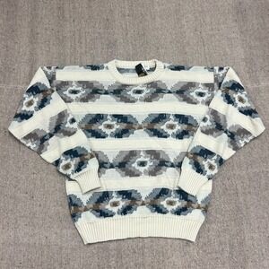 Vintage London Fog Sweater Mens Large White 1990s Stripes Argyle